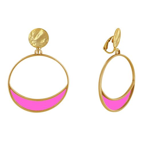 Les Poulettes Bijoux - Boucles D'oreilles Clip Métal Doré Cercle Et Croissant De Lune Translucide Coloré