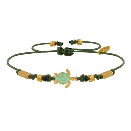 Les Poulettes Bijoux - Bracelet Tortue Émaillé Turquoise Laiton Doré