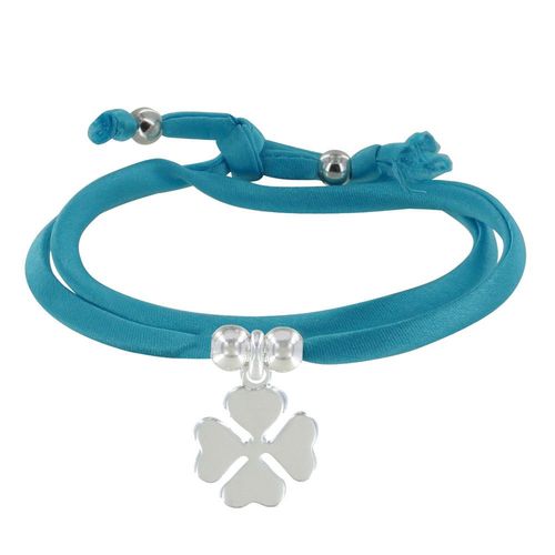 Les Poulettes Bijoux - Bracelet Double Tour Lien Satin Et Trèfle Argent