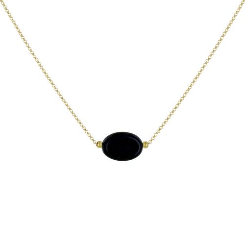 Les Poulettes Bijoux - Collier Plaqué Or Pierre Ovale D'agate Noire