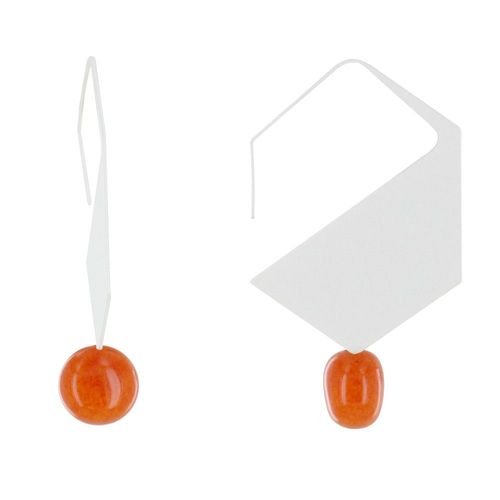 Les Poulettes Bijoux - Boucles D'oreilles Crochet Plat Métal Argenté Hexagone Et Perles Céramique