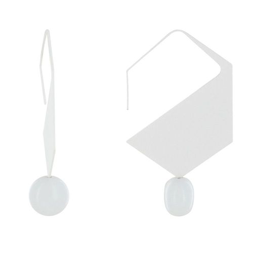 Les Poulettes Bijoux - Boucles D'oreilles Crochet Plat Métal Argenté Hexagone Et Perles Céramique