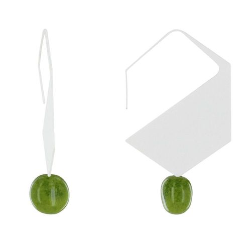 Les Poulettes Bijoux - Boucles D'oreilles Crochet Plat Métal Argenté Hexagone Et Perles Céramique