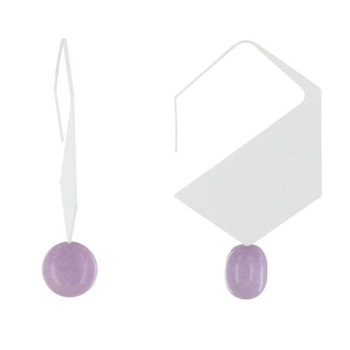 Les Poulettes Bijoux - Boucles D'oreilles Crochet Plat Métal Argenté Hexagone Et Perles Céramique