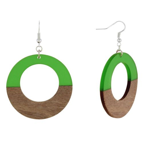 Les Poulettes Bijoux - Boucles D'oreilles Argent Disque Ajouré Bois Et Résine