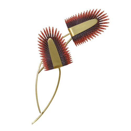Les Poulettes Bijoux - Broche Laiton Deux Tiges Et Areca En Cuir
