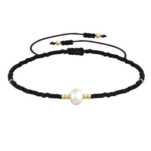 Les Poulettes Bijoux - Bracelet Lien Perle D'eau Douce Blanche Et Petites Perles Mates