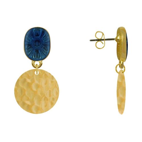 Les Poulettes Bijoux - Boucles D'oreilles Laiton Doré Ovale Soleil En Résine Et Pastille Martelée