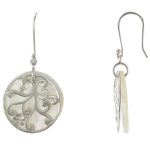 Les Poulettes Bijoux - Boucles D'oreilles Argent Cercle De Nacre Ivoire Et Arabesque