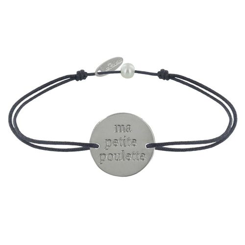 Les Poulettes Bijoux - Bracelet Lien Médaille Plaqué Argent Ronde "Ma Petite Poulette"