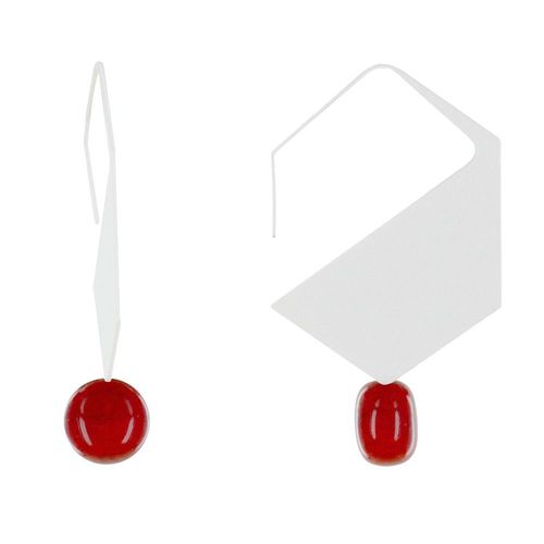 Les Poulettes Bijoux - Boucles D'oreilles Crochet Plat Métal Argenté Hexagone Et Perles Céramique