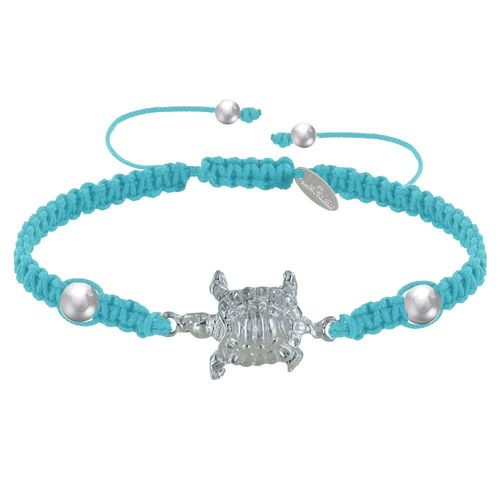 Les Poulettes Bijoux - Bracelet Tortue Métal Argenté Lien Tréssé