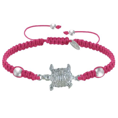 Les Poulettes Bijoux - Bracelet Tortue Métal Argenté Lien Tréssé