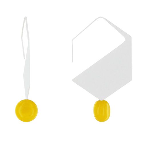 Les Poulettes Bijoux - Boucles D'oreilles Crochet Plat Métal Argenté Hexagone Et Perles Céramique