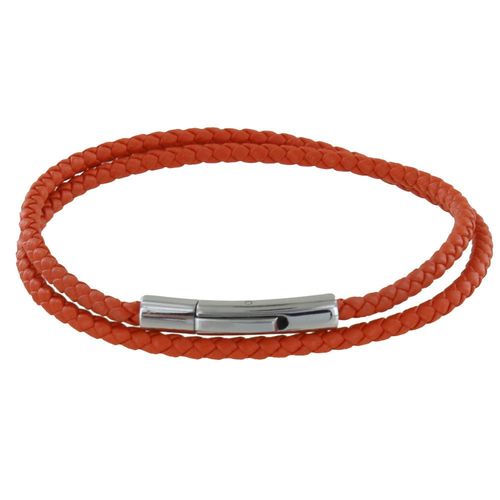 Les Poulettes Bijoux - Bracelet Homme Double Tour Cuir Tréssé Rond Pour Poignet 19cm