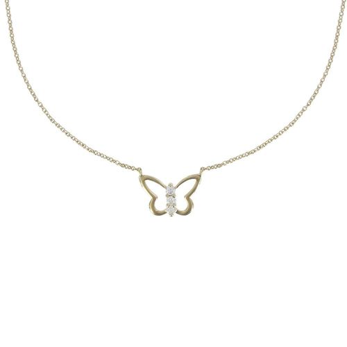 Les Poulettes Bijoux - Collier Plaqué Or Papillon Ajouré Et Trois Strass