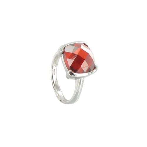 Les Poulettes Bijoux - Bague Argent Et Son Carré De Zirconium Facetée Rouge