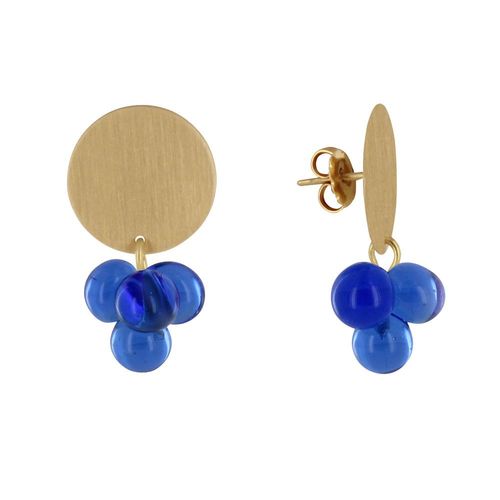 Les Poulettes Bijoux - Boucles D'oreilles Pastille En Laiton Et Bouquet De Perles De Verre