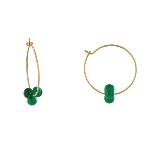 Les Poulettes Bijoux - Boucles D'oreilles Créoles Laiton Fermée Et Bouquet De Perles De Verre