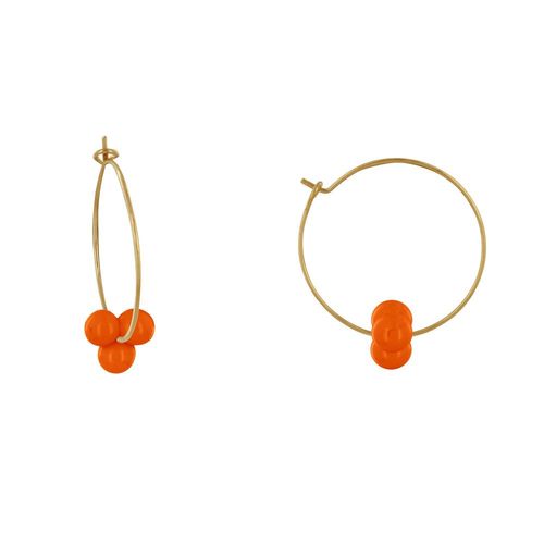 Les Poulettes Bijoux - Boucles D'oreilles Créoles Laiton Fermée Et Bouquet De Perles De Verre