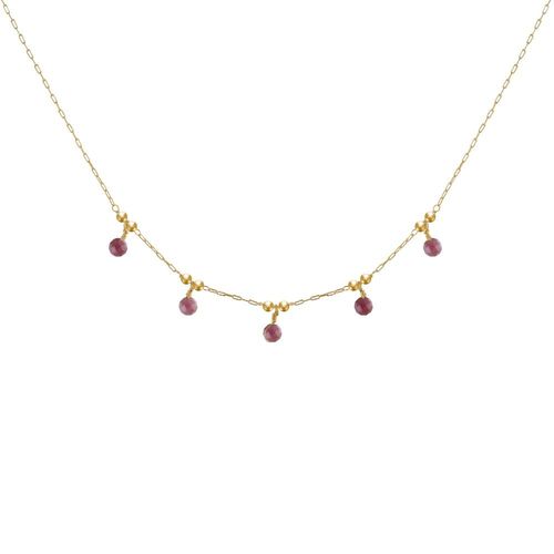 Les Poulettes Bijoux - Collier Plaqué Or 5 Perles Facettées De Tourmaline