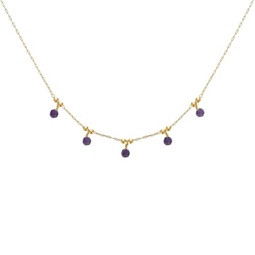 Les Poulettes Bijoux - Collier Plaqué Or 5 Perles Facettées D'améthyste