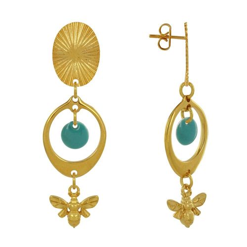 Les Poulettes Bijoux - Boucles D'oreilles Clous Laiton Doré Cercle Pastille Coloré Et Abeille