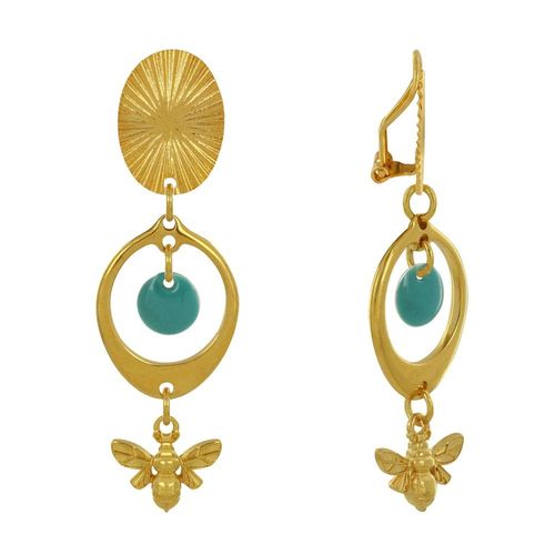 Les Poulettes Bijoux - Boucles D'oreilles Clip Laiton Doré Cercle Pastille Coloré Et Abeille