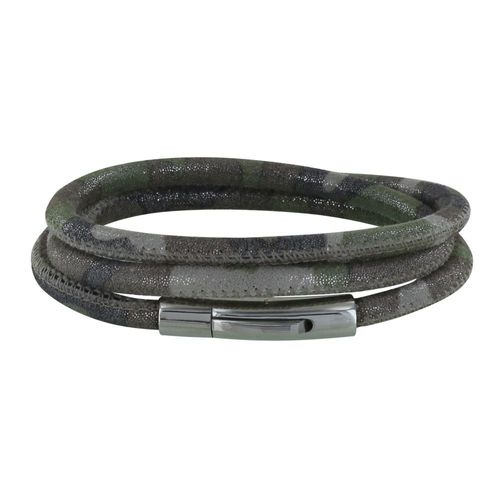 Les Poulettes Bijoux - Bracelet Femme Cuir Fin Camouflage Fermoir Acier Inoxydable