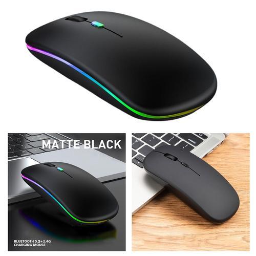 2.4G LED Bluetooth Silencieux Souris Sans Fil Rechargeable Souris D'ordinateur Portable, Large Compatibilité Noir