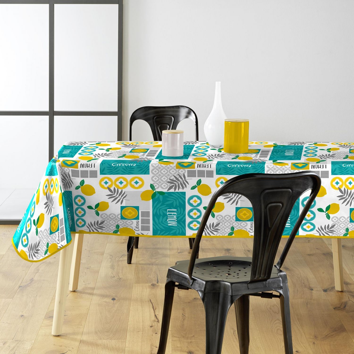 Toile Cirée Rectangulaire - 140x240 Cm - Citrons - Bleu Bleu
