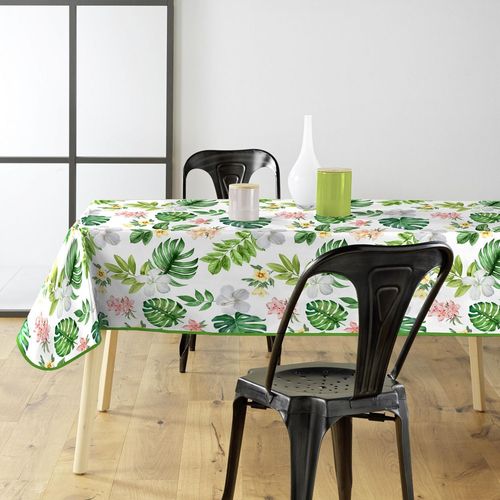 Toile Cirée Rectangulaire - 140x240 Cm - Fleurs Et Feuillage Tropical - Vert Vert