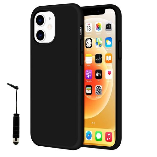 Coque Tpu Silicone Pour Apple Iphone 12 6.1" Mat Souple Ultra-Fine Antidérapant - Noir + Mini Stylet