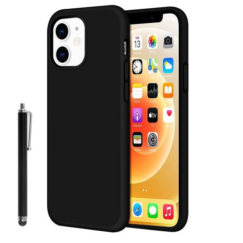 Coque Tpu Silicone Pour Apple Iphone 12 6.1" Mat Souple Ultra-Fine Antidérapant - Noir + Stylet