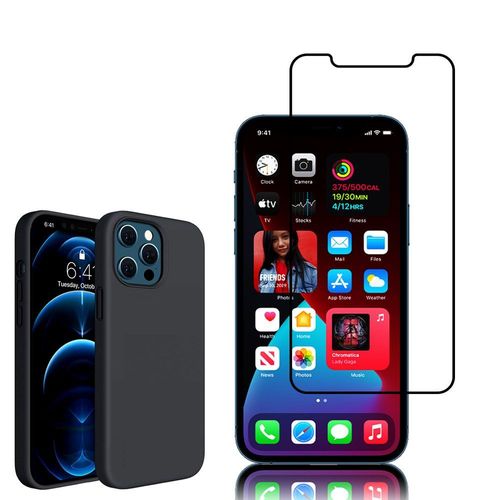 Coque Tpu Silicone Pour Apple Iphone 12 Pro 6.1" Mat Souple Ultra-Fine Antidérapant - Noir + 1 Film Verre Trempé - Noir