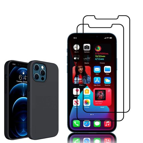 Coque Tpu Silicone Pour Apple Iphone 12 Pro 6.1" Mat Souple Ultra-Fine Antidérapant - Noir + 2 Films Verre Trempé - Noir