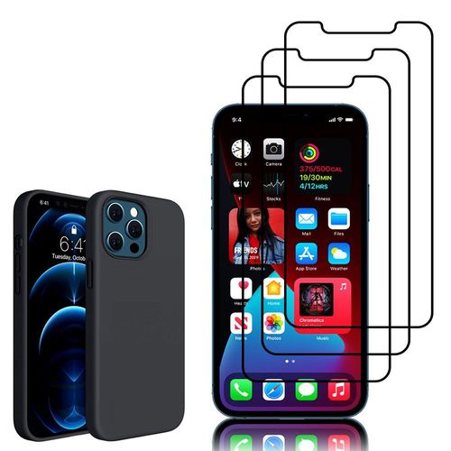 Coque Tpu Silicone Pour Apple Iphone 12 Pro 6.1" Mat Souple Ultra-Fine Antidérapant - Noir + 3 Films Verre Trempé - Noir
