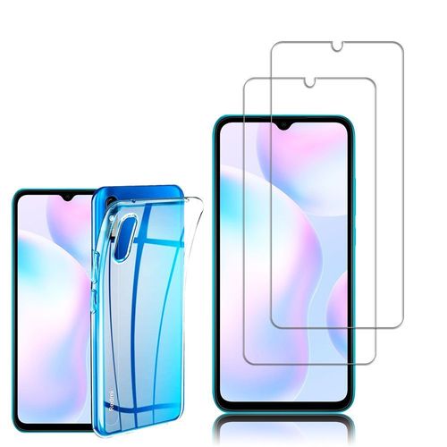 Coque Silicone Pour Xiaomi Redmi 9a 6.53" Gel Ultraslim Et Ajustement Parfait - Transparent + 2 Films Verre Trempé - Transparent