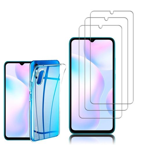 Coque Silicone Pour Xiaomi Redmi 9a 6.53" Gel Ultraslim Et Ajustement Parfait - Transparent + 3 Films Verre Trempé - Transparent