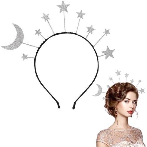 Argent Bandeau Étoile Lune, Paillettes Bandeau Étoile Brillant Cerceau De Cheveux Étoile Bandeau Halo Étoiles Couronne Halo Étoiles Pour Femmes Filles Anniversaire Fête Costumée