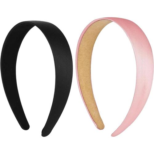 Noir Lot De 2 Bandeaux En Satin De 2,5 Cm De Large - Bandeau Solide Tendance Antidérapant - Couleur Unie - Accessoires De Cheveux Pour Femmes Et Filles - Halloween - Noël (Noir + Rose)