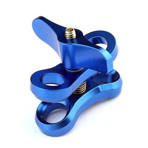 blue 2-hole clip Plongée et Snorkeling lampe de plongée bras adaptateur papillon pince 1 pouce tête de boule pince montage pour GoPro 9 8 7 6 5 appareil photo reflex avec 2/3 trous ouverts