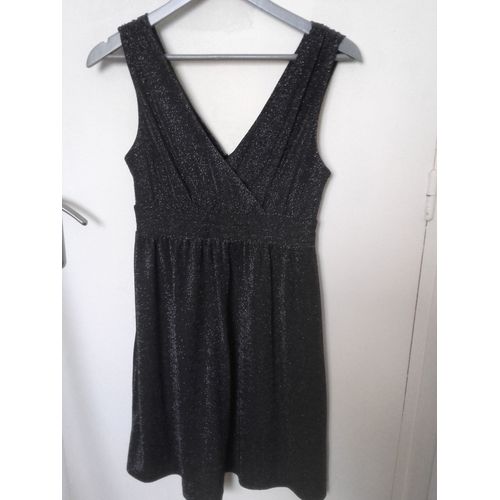 Robe Fluide Noir Argenté À Décolletés V Devant & Dos 34