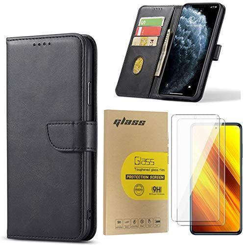 Coque Samsung S21, Etui Samsung S21, Étui Housse Coque Pour Samsung Galaxy S21 Antichoc Avec 2 Pièces Verre Trempé, Portefeuille Etui En Cuir Pu Premium Housse Pour Samsung Galaxy S21 (Noir)