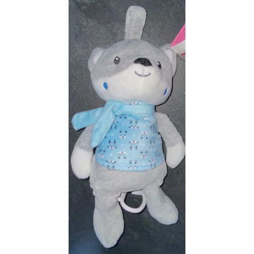 Doudou Musical Pommette Renard Gris Bleu Petites Tetes Lapins Peluche Jouet Boite A Musique Bebe Eveil Nouveau Ne Naissance Comforter Music Fox Grey Blue Baby