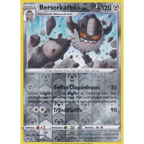 Carte Pokemon - Berserkatt De Galar - 113/185 - Holo-Reverse - Rare - Épée Et Bouclier4 - Voltage Éclatant - Eb4 - Vf