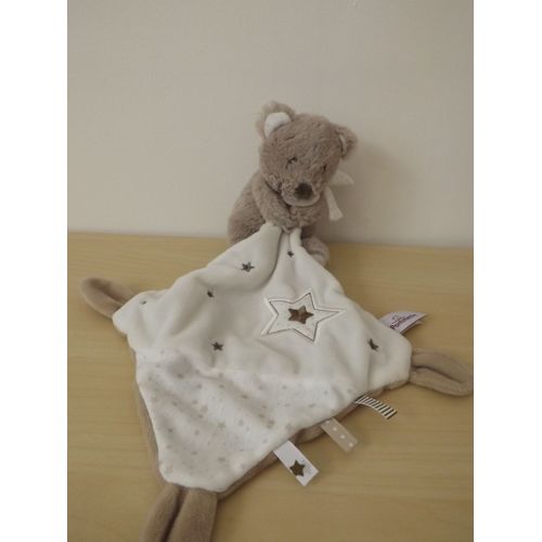 Doudou Ours Blanc Marron Étoiles Pommette