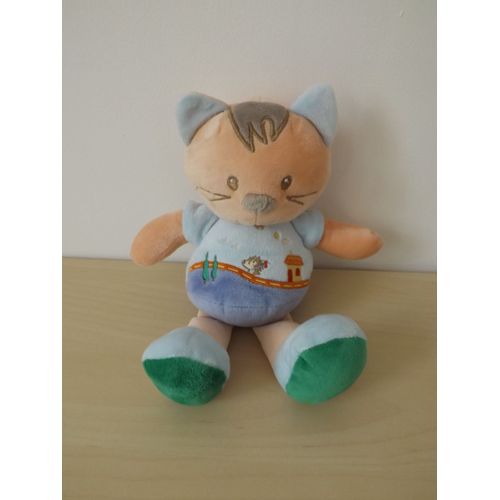 Doudou Chat Bleu Vert Influx