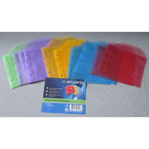 Lot De 13 Pochettes Cd Perforées Avec Rabat Atlanta - Modèle D T 03620121 - Épaisseur 120mg - Couleurs Assorties (Vert 1 + Mauve 4 + Rose 2 + Bleu 3 + Jaune 3)