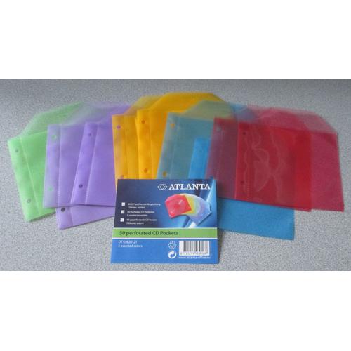 Lot De 12 Pochettes Cd Perforées Avec Rabat Atlanta - Modèle D T 03620121 - Épaisseur 120mg - Couleurs Assorties (Vert 1 + Mauve 3 + Rose 2 + Bleu 2 + Jaune 4)